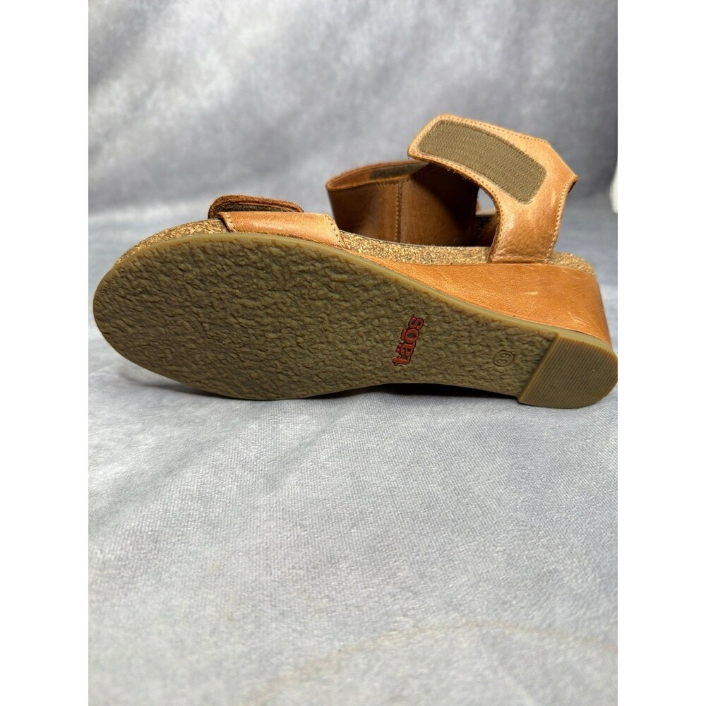 Taos Carousel 3 Sandals Size EU 39 US 8.5 Leather Tan Brass Wedge Ankle Strap - Picture 5 of 8